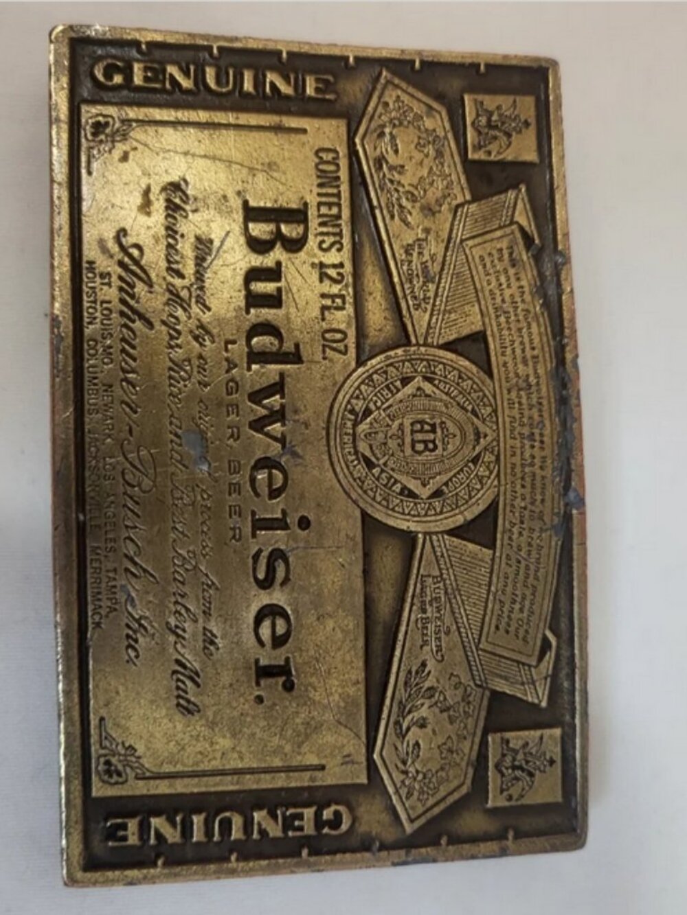 Budweiser Vintag Brass Tone Belt Buckle Anheuser-Busch King of Beers Beer Buckle